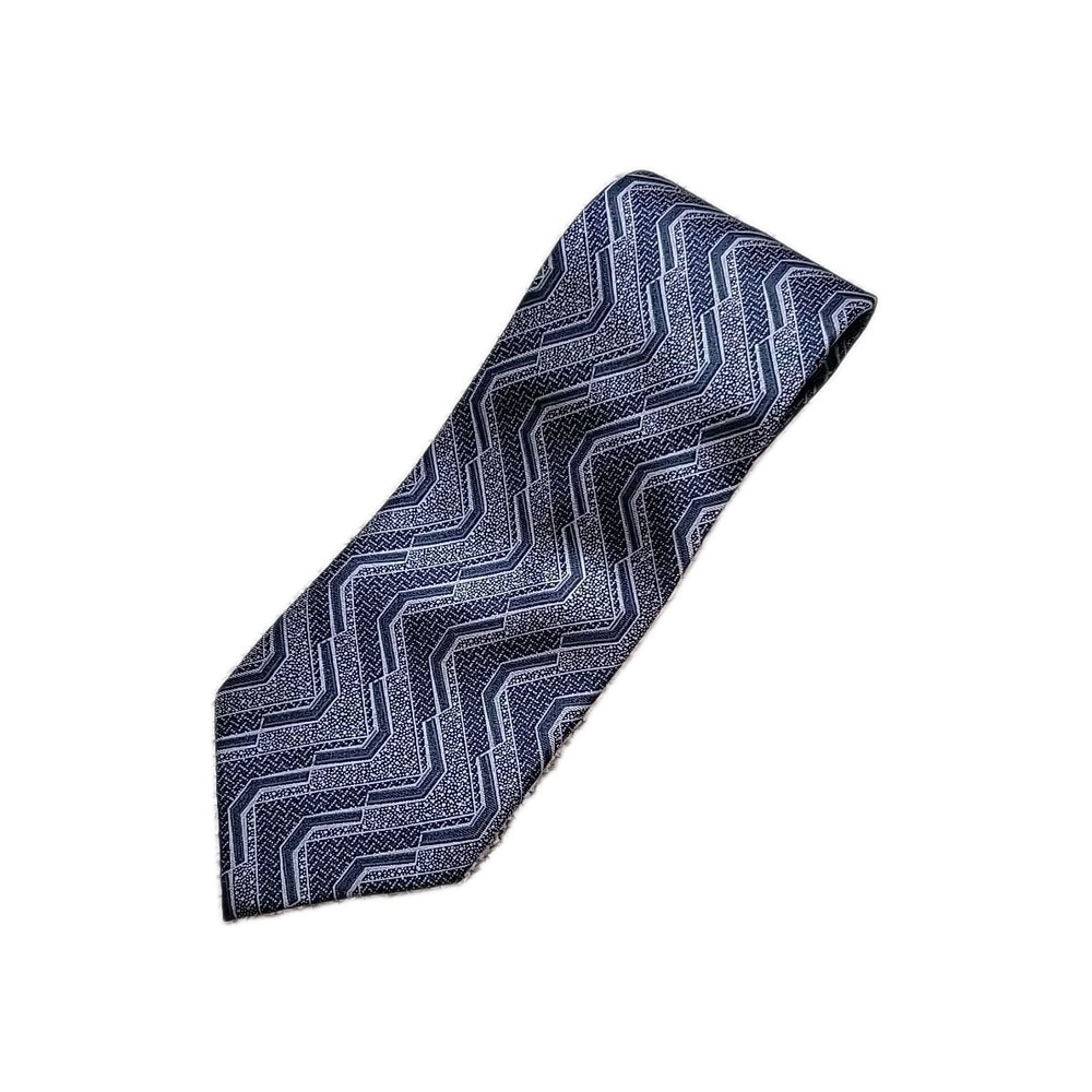 VALENTINO Cravatte Men's 100% Silk Necktie ITALY Luxury Geometric BLUE/GRAY  EUC